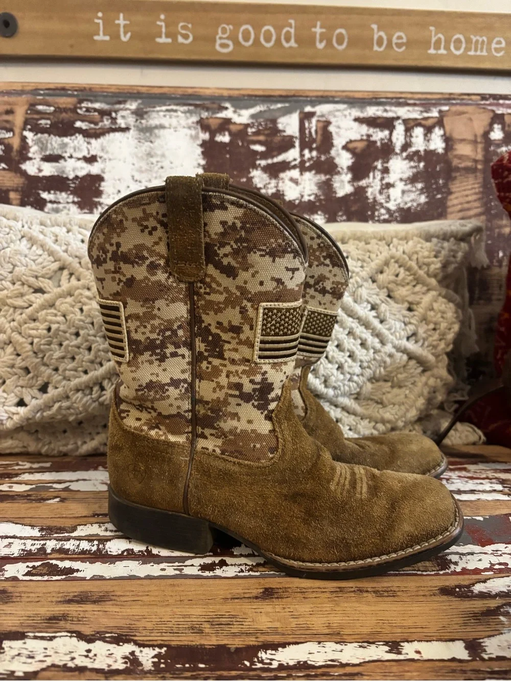 Ariat Kids Brown/Tan Western Cowboy Boots - Desert Camo Accent